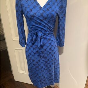 Diane Von Furstenberg Blue Patterned Long Sleeve Dress